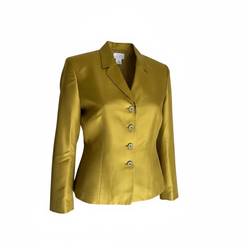 SILK BLAZER ANN TAYLOR LOFT Chartreuse Green Dupioni Silk comfortable holiday - Picture 3 of 15